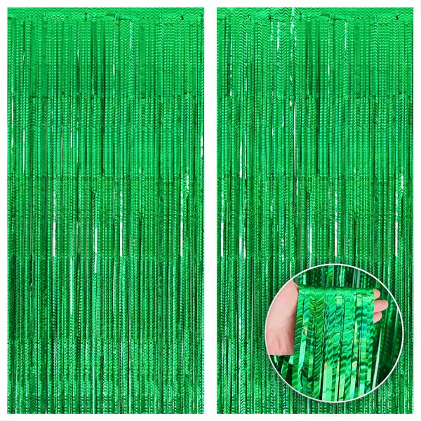 KatchOn Iridescent Green Streamers Backdrop - 3.2x8 Feet, Pack of 2 | Green Birthday Decorations | Green Backdrop, Jungle Party Decorations | Green Halloween Backdrop for Halloween Decorations