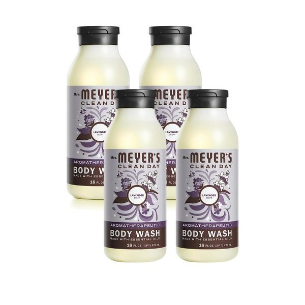 MRS. MEYER'S CLEAN DAY Body Wash, Lavender 16 Fl Oz (Pack of 4)