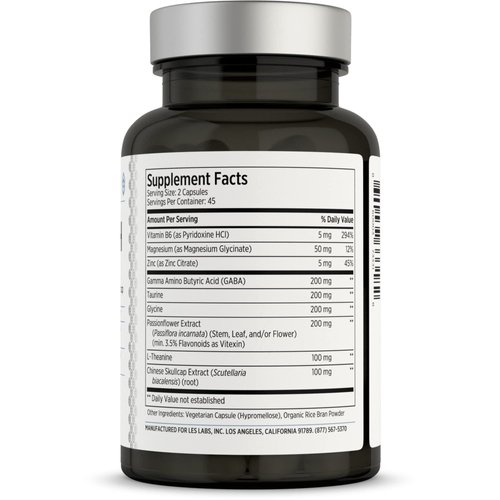 LES Labs GABA Health – Calm Mind & Relaxation, Stress Relief, Neurotransmitter Support & Deep Sleep – GABA, Taurine, Passionflower, Skullcap, L-Theanine & Magnesium – Non-GMO Supplement – 90 Capsules