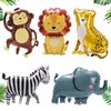 Whaline 10Pcs Jungle Animal Balloons Lion Monkey Elephant Safari Animal Balloons Wild Zebra Leopard Foil Balloons with Straw for Party Celebrations Decor Supplies