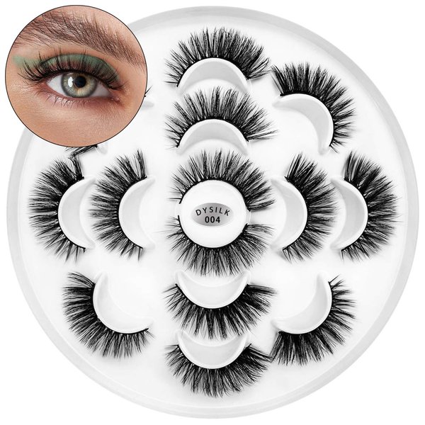 DYSILK Mink Lashes Fluffy Eyelashes - False Eyelashes 7 Pairs Lashes Natural Look Fluffy Lashes Strip Lashes 6D Lashes Pack Long Lashes Mink Eyelashes Reusable Eye Lashes |004