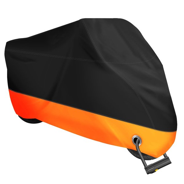 XYZCTEM Motorcycle Cover,All Season Black&Orange Waterproof Outdoor Sun Motorcycle Cover,Fits up to 108" Motors