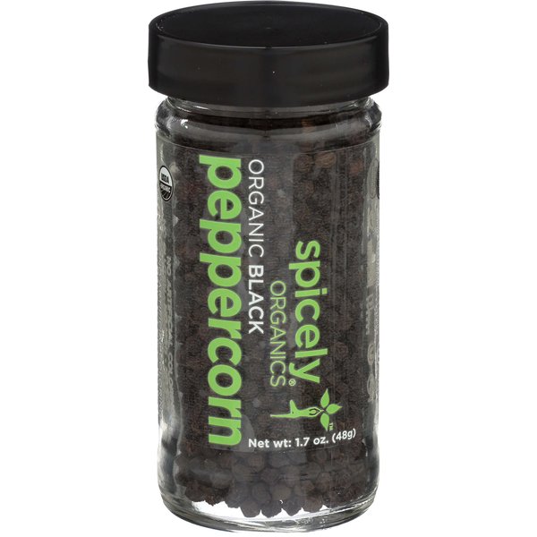 Spicely Organic Peppercorn Black Whole 1.70 Ounce Jar Certified Gluten Free