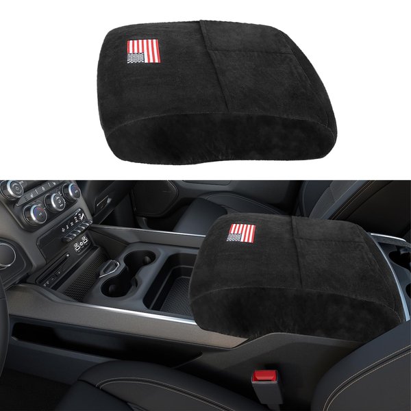 MOEBULB US Flag Center Console Cover Fits for 2013-2023 Ram 1500 2500 3500 Middle Console Armrest Cover with Pocket Comfortable Scratch-Resistant Velvet Covers, Black