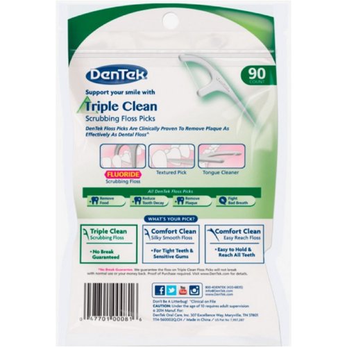 DenTek Triple Clean Advanced Clean Floss Picks 90 Count (Pack of 2)