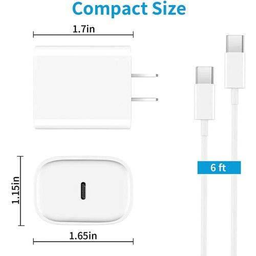 USB C Charger Fast Charging for iPhone 16,6 FT 20W USB C Charger Fast Wall Charger Power Adapter with 6FT USB-C to USB-C Charging Cable for iPhone 16/16 Plus/16 Pro/16 Pro Max/15 Pro/15Pro Max(2Pack)