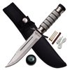 Survivor HK-695 Fixed Blade Knife, Silver Reverse Serrated Blade, Silver Metal Handle, 9-1/2-Inch Overall