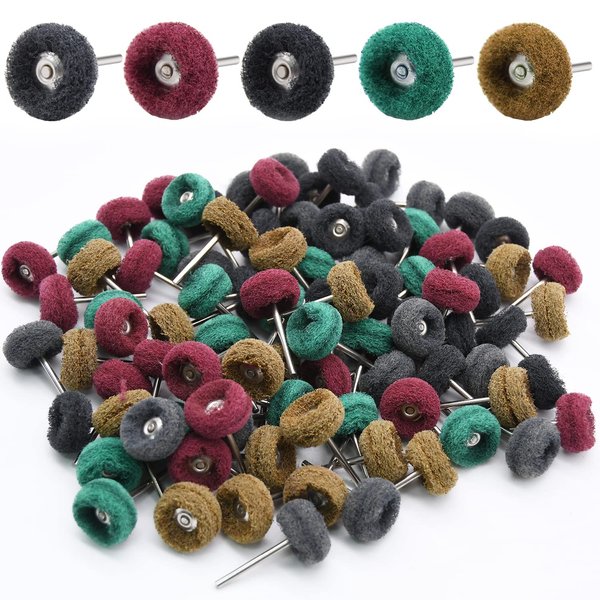 Abrasive Wheel, 200pcs 1" Buffing Polishing Wheels, Metal Polishing Compound for Rotary Tools-1/8"(3mm) Shank, 120 Grit, 180 Grit, 320 Grit, 400 Grit, 603 Grit（200pcs)