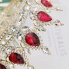 QIDIAN Bride Water Droplets Full Crown Pageant Crowns Princess Tiara Retro Round Crown Bride Hair Accessories (Red)