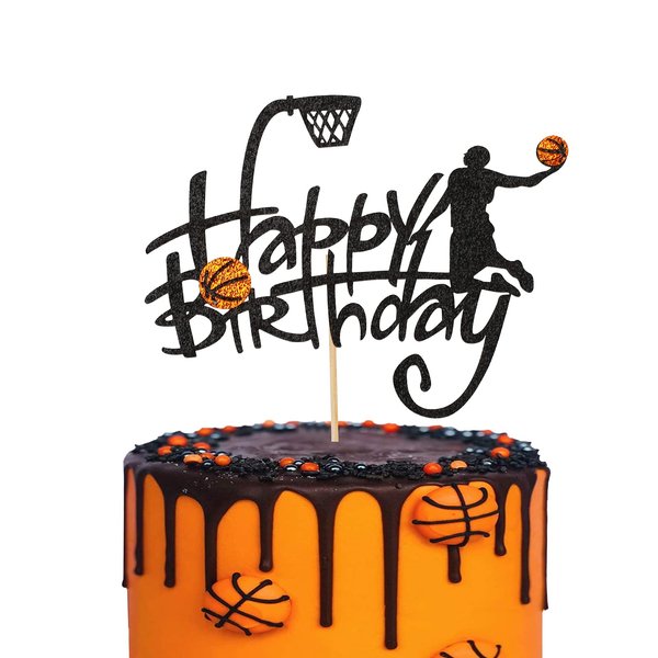 Basketball Cake Topper Happy Birthday Basketball Themed Cake Decoration for Men Sport Boys Birthday Party Sports Event Party Supplies