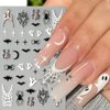 8 Sheet Halloween Nail Stickers Ghost Bat Spider Nail Decals 3D Self-Adhesive Spider Web Spooky Bat Spider Nail Art Stickers Design Gothic Nail Art Supplies for Holiday Acrylic DIY Nail Decoration