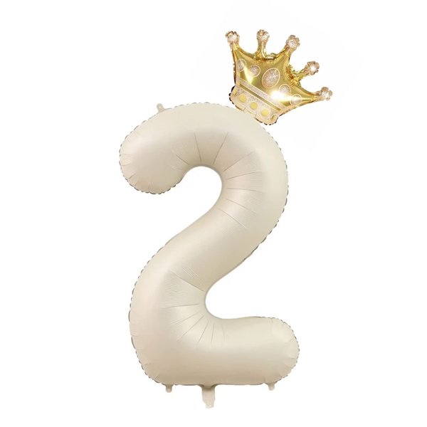 40-Inch Cream White Number 2 Crown Balloons Set, Number 2 Balloons White, 2nd Birthday Party Decorations. (Number 2)