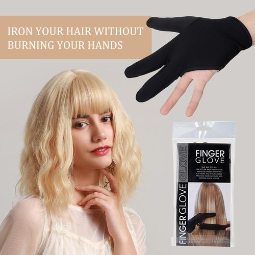 Comanlai Professional Heat Resistant Gloves for Hair Styling - 3 Finger Mittens Curling Wand Glove Barber Glove Reusable Hair Dye Heat Protector Glove Protection Gloves