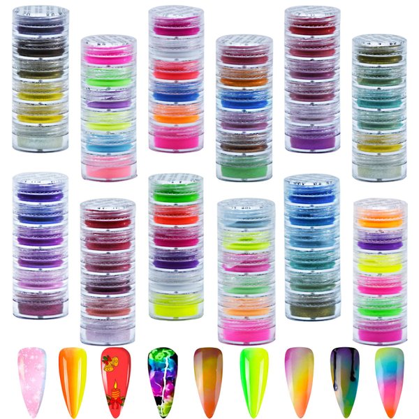 TGANNYOCR 72 Colors Nail Pigment Powder Luminous Iridescent Powder Podwer High-Gloss Halo Pearlescent Nail Powder Pigment for Halloween Crafts Body Nail Art Paint
