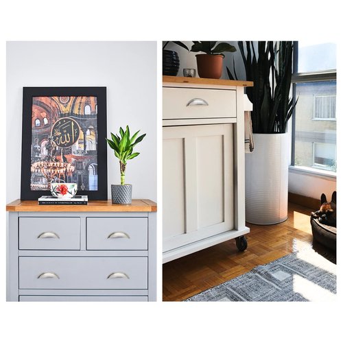 ANGSTROM 8-Pack Cup Pull Handles for Vintage Farmhouse Kitchen Cabinets, Dresser Drawers and Storage Bins, 3 Inch Screw Spacing (Brushed Nickel)