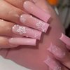RikView Long Square Press on Nails Pink Fake Nails with Pearls Long Nails Glossy Stick on Nails Full Cover Nails 24 PCs/Set