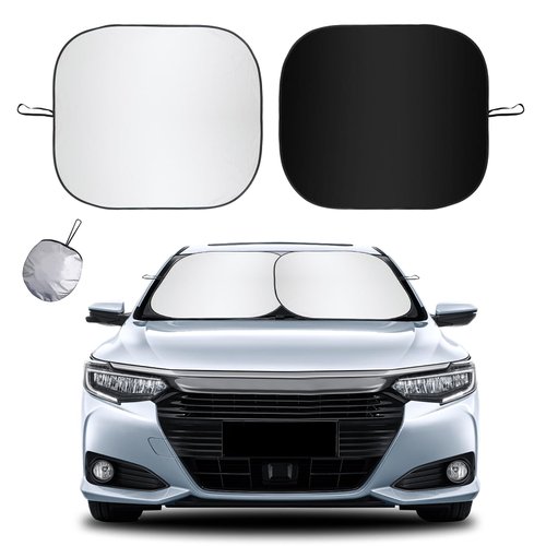 Kewucn 2 PCS Windshield Sun Shade Reflective Fabric, 31''×28" Foldable Auto Front Window Sunshade Protection, 99% UV Rays and Sun Heat Blocker and Keeps Your Vehicle Cool, Universal Car Accessories