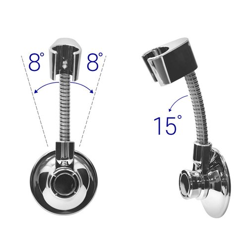 Bath Beyond Shower Head Holder - Flexible Shower Head Holder Adjustable Vacuum Suction Cup Shower Head Wall Mount Holder for Hand Held Shower Head (Adhesive Sticker Provided) (Chrome)