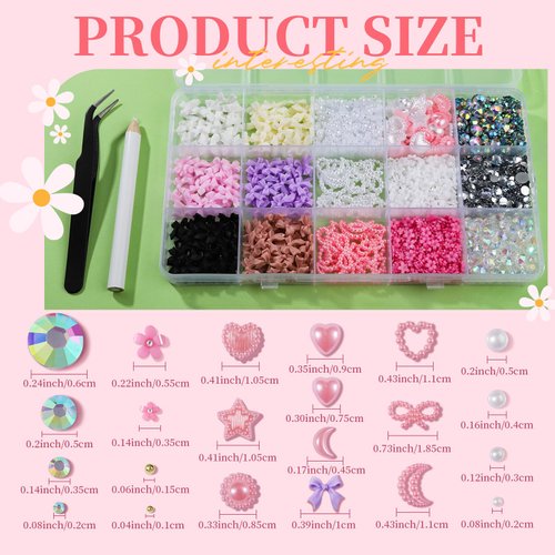 FANDAMEI Nail Art Kit, Nail Charms And Gems, Nail Art Charms, Nail Design Kit, Rhinestones For Nails, Nail Gems, Bow Nail Charms, Bow Charms For Nails, Flower Nail Charms, Pearls For Nails