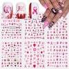 6 Sheets Breast Cancer Nail Stickers Pink Ribbon 3D Self-Adhesive Nail Decals Breast Cancer Awareness Pink Ribbon Nail Stickers Pink Heart Ribbon Nail Decals for Women Girls DIY Manicure Decoration