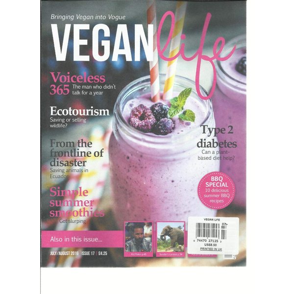 VEGAN LIFE, BRINGING VEGAN INTO VOGUE, JULY/AUGUST, 2016 ISSUE,17 PRINTED UK