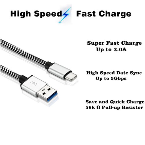 Cell-Stuff Black Braided 3 FT Charging Cable for Orbic Wonder and Similar Micro USB Compatible Cell Phones