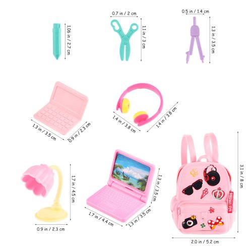 JOINPAYA 18pcs Mini School Supplies Dollhouse: Miniature Model Backpack Laptops Book Paper Ruler Scissors Doll House Accessories Set
