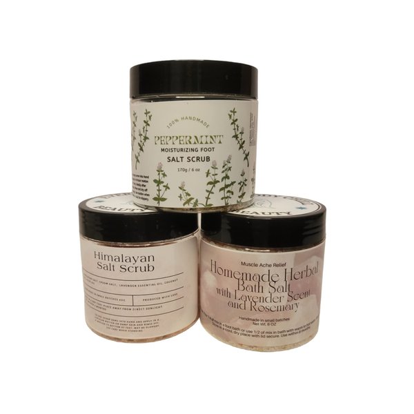 3 Pack At Home Spa Salt Scented Scrubs and Bath Gift Set HOMEMADE ALL NATURAL