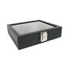 Novel Box Half-Size Glass Top Black Leatherette Metal Clasp Jewelry Display Case 8.25X7.25X2 + Custom NB Cleaning Cloth