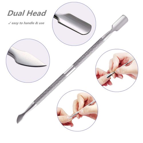 FULINJOY 2PCS Cuticle Pusher and Cutter, Stainless Steel Dual Head Cutter and Trimmer Manicure and Pedicure Tool for Fingernails and Toenails