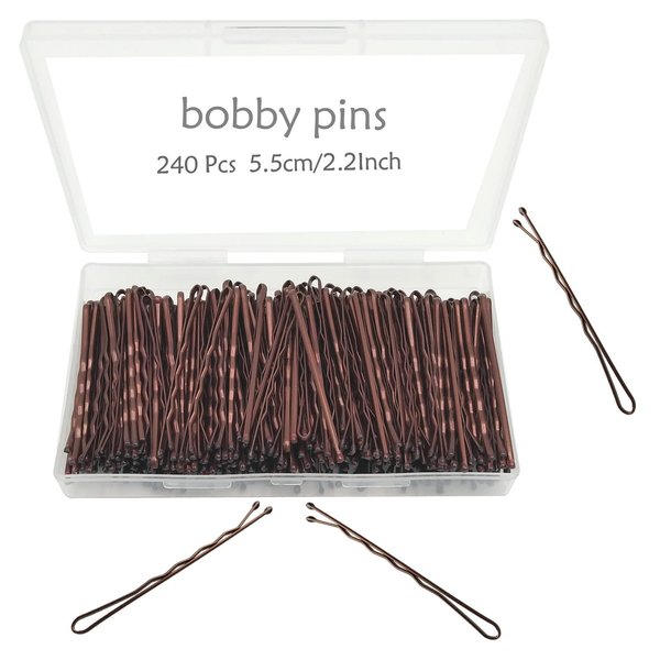 Bobby Pins Brown, 240 Count 2.2 Inch Hair Pins With Cute Box, Premium Bobby Pin For Kids, Girls And Women, Great For All Hair Types