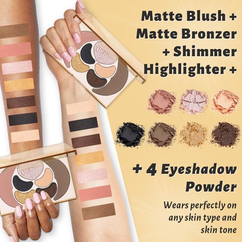 UCANBE All in One Makeup Kit - 4 Shimmer Matte Eyeshadow, 1 Pink Blush, 1 Bronzer Contour, 1 Illuminator Highlighter Makeup Palette Make Up Sets for Women Girls Teens Gift (04)