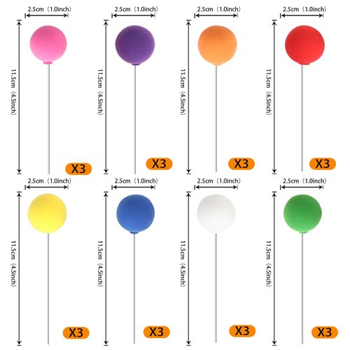 24 PCS Mini Balloon Cake Toppers Colorful Rainbow Ball Cake Topper Round DIY Clay Balls Cupcake Toppers for Baby Shower Kids Birthday Wedding Party Cake Decorations Supplies Rainbow Colors