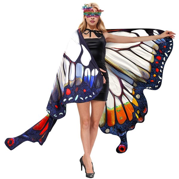 INCOK Butterfly Wings Costume - Adult Fairy Double-Sided Printing Butterfly Wings Cape with Mask Butterfly Wings Shawl Costumes Set Women Girls Carnival Halloween Mardi Gras Party Cosplay Accessories