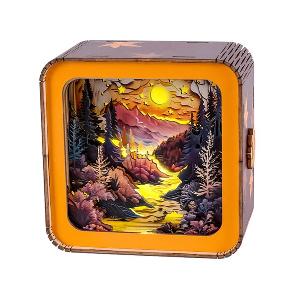 WOODBESTS Wooden Puzzles 3D Nightlight(Long River Moonlight) DIY Wooden Puzzles for Adults-3D Wooden Puzzle Night Light for Seniors-Exquisite Desk Decor for DIY Puzzle Lovers