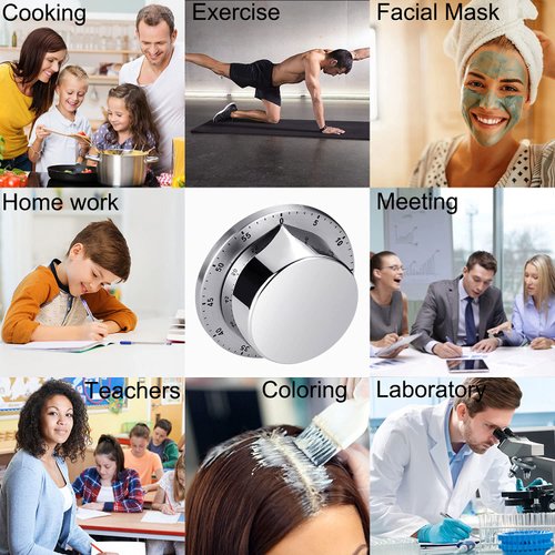 Albayrak Kitchen Timer, Chef Cooking Timer Clock with Loud Alarm, No Batteries Required, 100% Mechanical - Magnetic Backing, Exquisite Stainless Steel Body - Countdown Reminder - Silver 1Pack