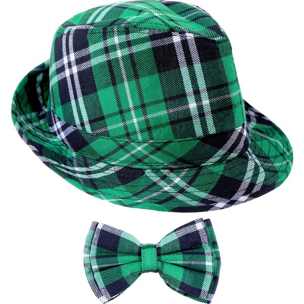 Zhanmai St. Patrick's Day Hat Green Plaid Hat and Bow Green Cowboy Top Hat Mardi Gras Irish Party Accessory Set for Men Women Supplies