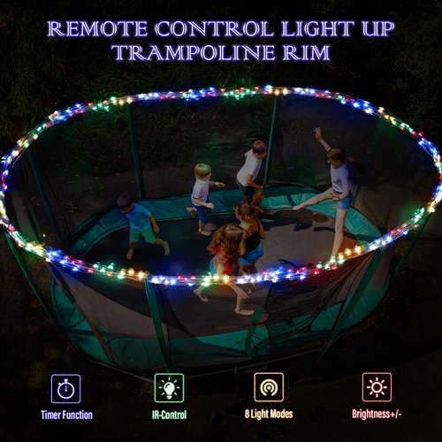 Trampoline Sprinkler for Kids with 39.4ft LED Trampoline Lights 39 ft Long Outdoor Trampoline Water Sprinkler with Remote Control Trampoline Rim LED Light for Outdoor Water Games Yard (Water Whirl)