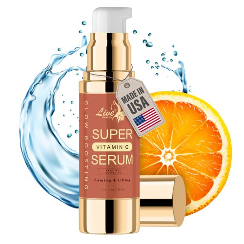 Live Healthy Super Vitamin C Serum - Natural Vitamin C Face Serum - Anti Aging & Brightening Solution for Wrinkles, Fine Lines, Age Spots, Dark Circles, Pore Reducing Serum - For Mature Skin | 1 fl oz