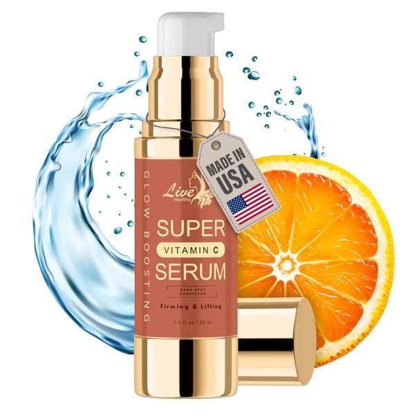 Live Healthy Super Vitamin C Serum - Natural Vitamin C Face Serum - Anti Aging & Brightening Solution for Wrinkles, Fine Lines, Age Spots, Dark Circles, Pore Reducing Serum - For Mature Skin | 1 fl oz