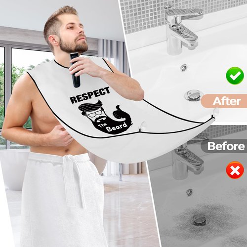LONGESISM Beard Bib Shaving Apron Mens, Cool Funny Fathers Day Birthday Gifts Ideas for Adults Men Dad Him Husband Boyfriend, Trimming Hair Catcher Cape for Trim Shave Easy Sink Clean Avoid Clogging