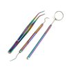 LAJA IMPORTS Dental Hygiene Set - 3pcs Basic Dental Instruments Stainless Steel Dental Rainbow Tooth Pick, Mouth Mirror,Cotton Plier - Dentists Tools Set is Ideal for Personal Use & Pet Friendly