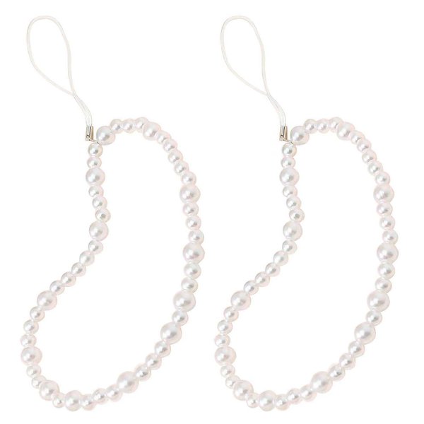 Staqlo 2PCS Beaded Phone Lanyard Wrist Strap Handmade Girly Style Fixed Beads Pearl Bracelet Camera Car Key USB Phone Charm Decoration Anti Lost String Mobile Phone Chain