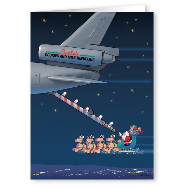 Stonehouse Collection - Aerial Refueling Christmas Card - 18 Airplane Cards & Envelopes - Air Force Tanker Refuels Santa