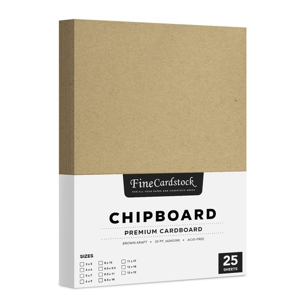 Brown Kraft Chipboard – Medium Weight 30 Point (0.03 inch) Cardboard | Thick and Sturdy, Great for Arts and Crafts, Packaging, Scrapbooking, Notepad Backing | 25 Chipboard Sheets | 8.5" x 11"