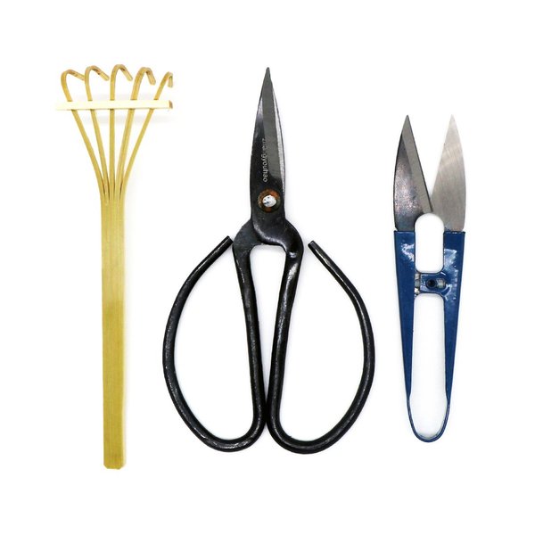 Kebinfen® Bonsai Tree Pruning Trimming Starter Tool Kit - Pruning Scissors, Bonsai Scissors for Bud & Leaves Trimmer, Bamboo Rake - Set of 3