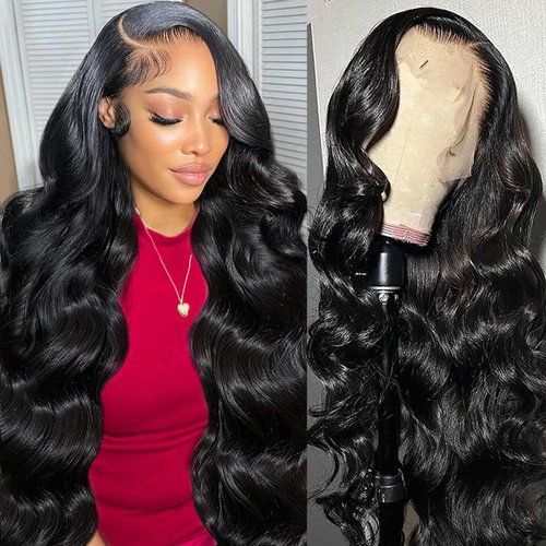 28 Inch 13x6 Body Wave Lace Front Wigs Human Hair 13x6 HD Lace Glueless Human Hair Wig Pre Plucked Natural Hairline Brazilian Human Virgin Hair Long Black Body Wave Wig for Black Women 180% Density