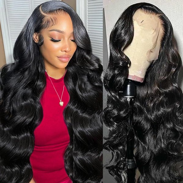 28 Inch 13x6 Body Wave Lace Front Wigs Human Hair 13x6 HD Lace Glueless Human Hair Wig Pre Plucked Natural Hairline Brazilian Human Virgin Hair Long Black Body Wave Wig for Black Women 180% Density