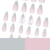 Medium Almond Press on Nails Cat Eyes French Tip Fake Nails Pink Gradient Acrylic Nails with Dot Diamond and 3D Bow Designs Artificial False Nails Glossy Full Cover Glue on Nails for Women 24Pcs