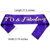 NAUXIUDSJS 70th Birthday Sash, Fabulous 70 Birthday Satin Sash with Gold Foil Words, Birthday Gift 70th Birthday Accessories Decorations Party Favor,Purple